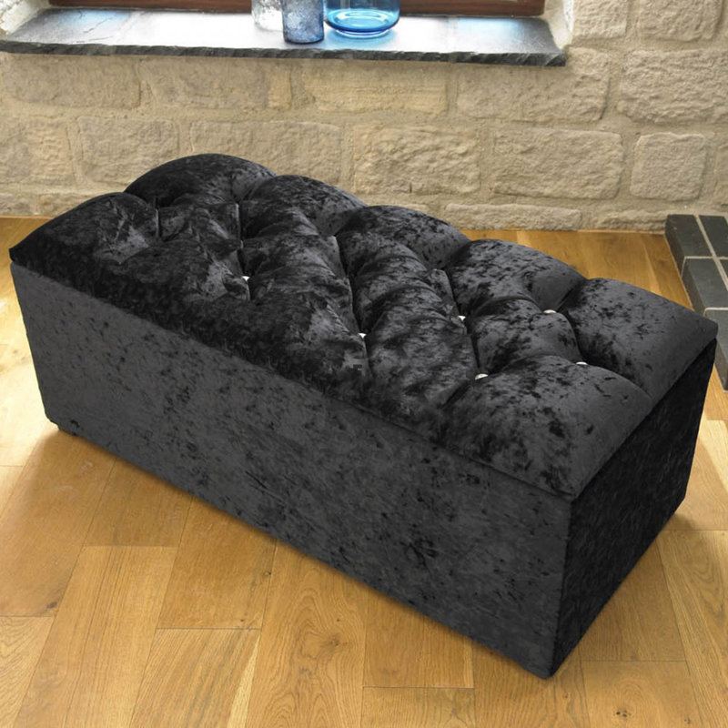 Eastman 102cm Wide Tufted Rectangle Solid Colour Ottoman with Storage, Black