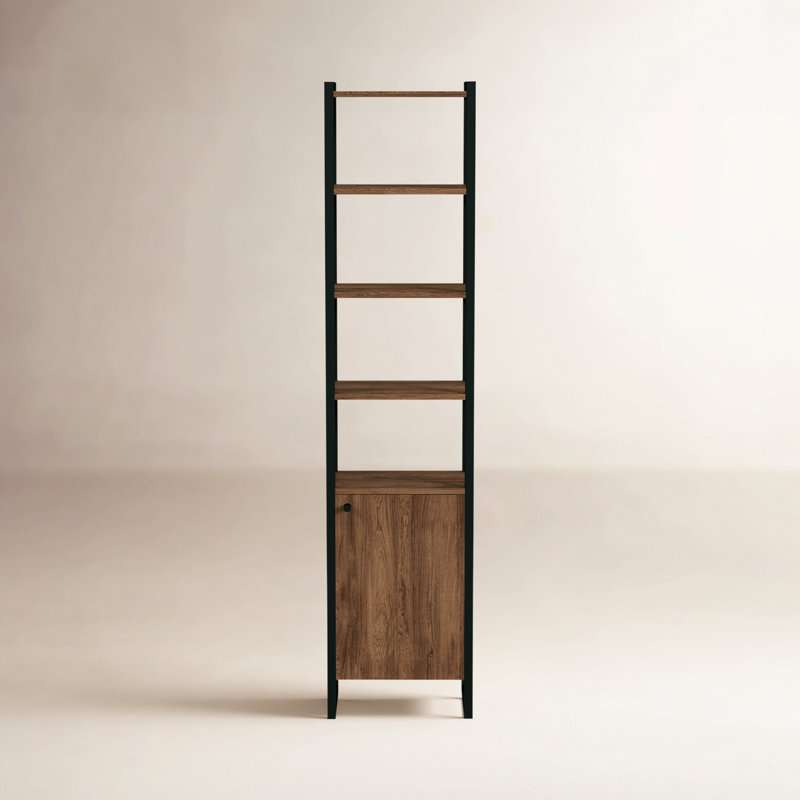 Redford 3- Tier 1 Door White Narrow Bookcase Etagere, (4 Shelves) 72" H x 17" W x 12" D