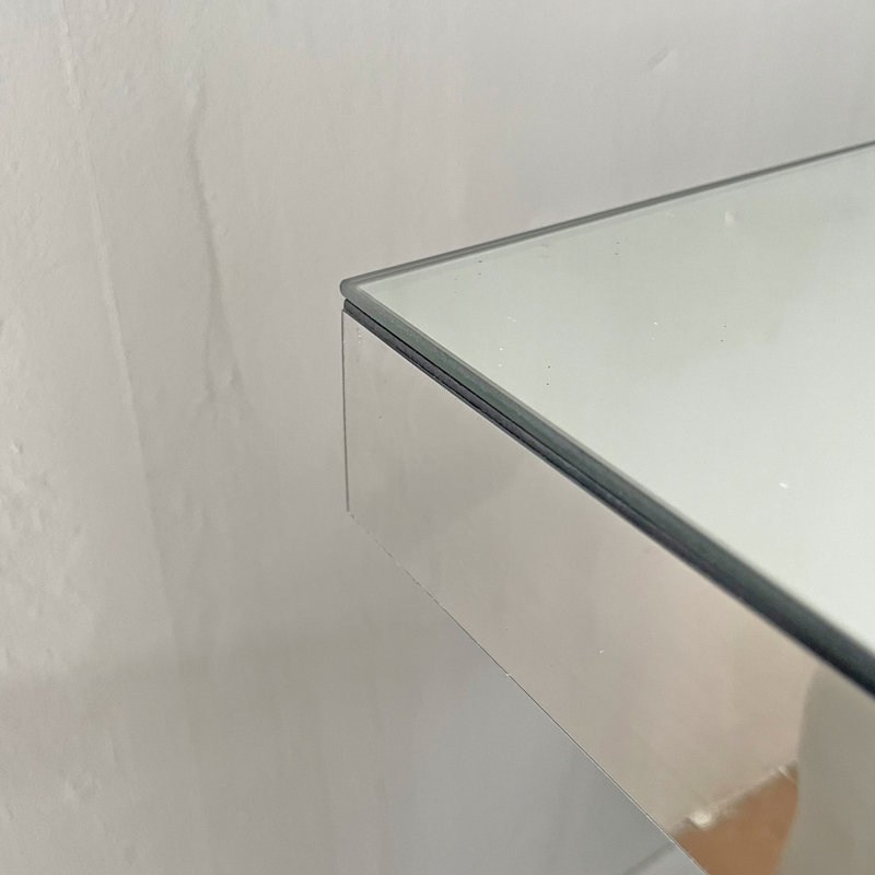 Table d'appoint en verre moderne avec miroir et table d'appoint à effet miroir avec double base en forme de C, table de salle à manger rectangulaire et décorative convenant à une entrée de couloir de salon (argent)