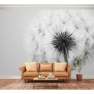 Wall Mural Peel and Stick Vintage Flower Aesthetic Boho Dandelion Macro White Black Nature Calm Large Wallpaper Self-Adhesive Removable Contact Paper Wall Decor for Living Room Bedroom Nursery 100"H x 144"W
