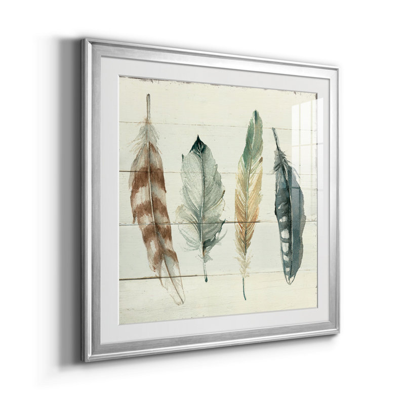 Shiplap Feathers I - Ensemble de 2 reproductions d'art, H 26,5 po x l 53 po x P 1,5 po, Toile encadrée argentée, Blanc
