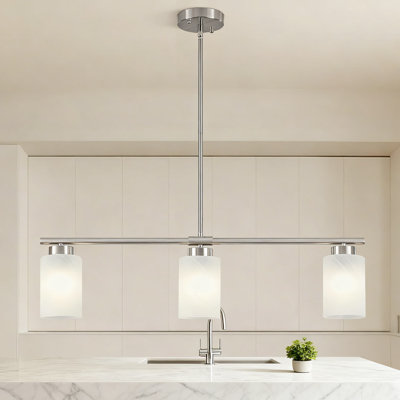 Lustre linéaire à 3 lumières avec abat-jour en verre laiteux, luminaire suspendu réglable pour îlot de cuisine, salle à manger et salon