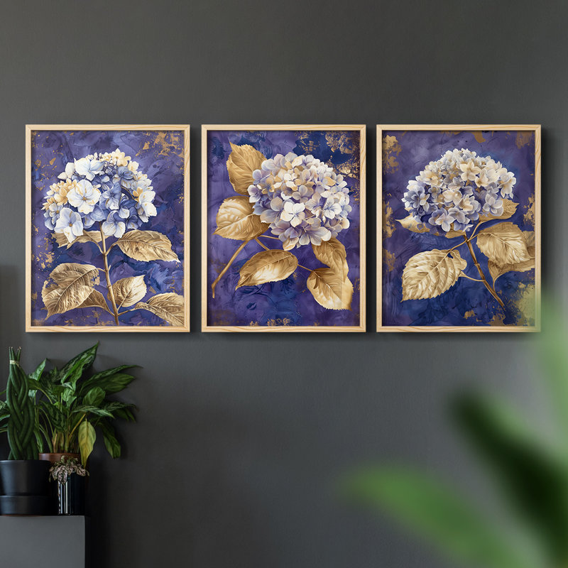 Série d'étude florale Lxxv - ensemble de 3 estampes numériques encadrées - prêt à être accroché, Naturel, H 10 po x l 24 po