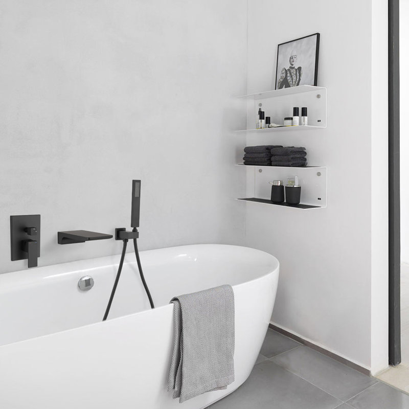 Robinet de baignoire pour salle de bain avec douche murale en noir mat moderne, avec douchette et inverseur pour robinet de douche à robinet, contrôle de la température à une poignée