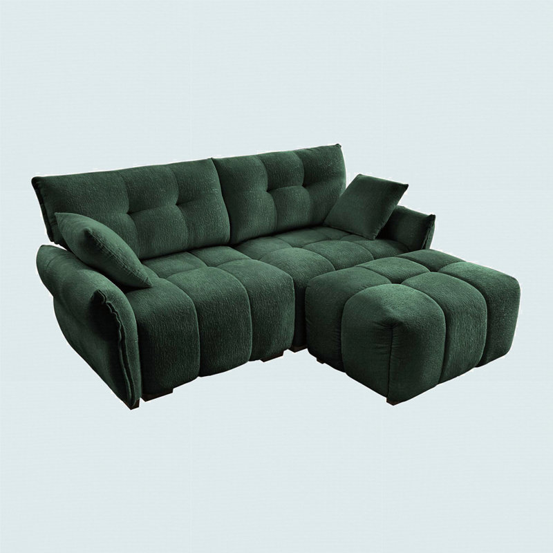 Modular Sofa With Ottoman,Configurable, Solid Wood Frame In Premium Chenille, 35.4" H x 78.7" W x 61" D, Green, 2