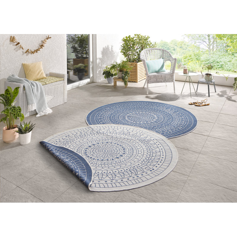 Porto Reversible Blue/Cream Rug, Round 200cm