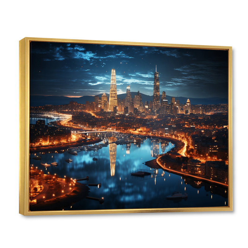 Barcelona Beautiful Cityscape II " Barcelona Beautiful Cityscape II ", 34" H x 44" W x 1.5" D, Gold Floater Framed