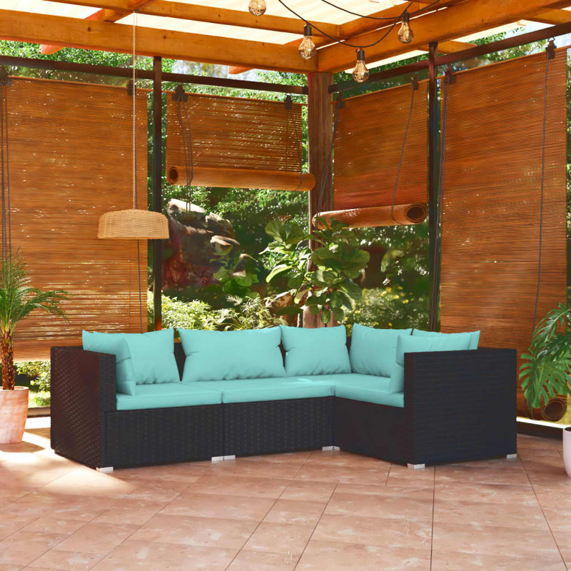 4 Piece Lounge Sofa Seating Group, Blue, Black