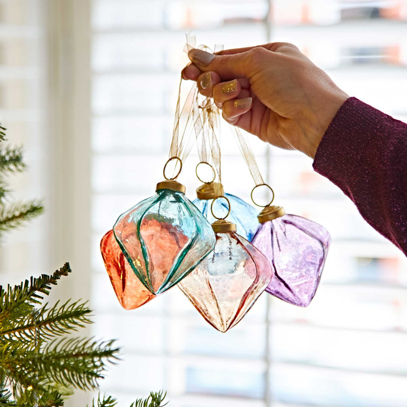 Coloured Recycled Glass Diamond Bauble, Red