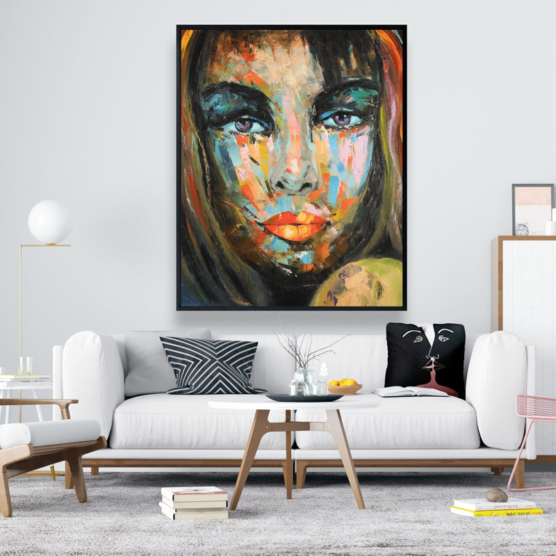 Art coloré sur toile encadré bleu contemporain