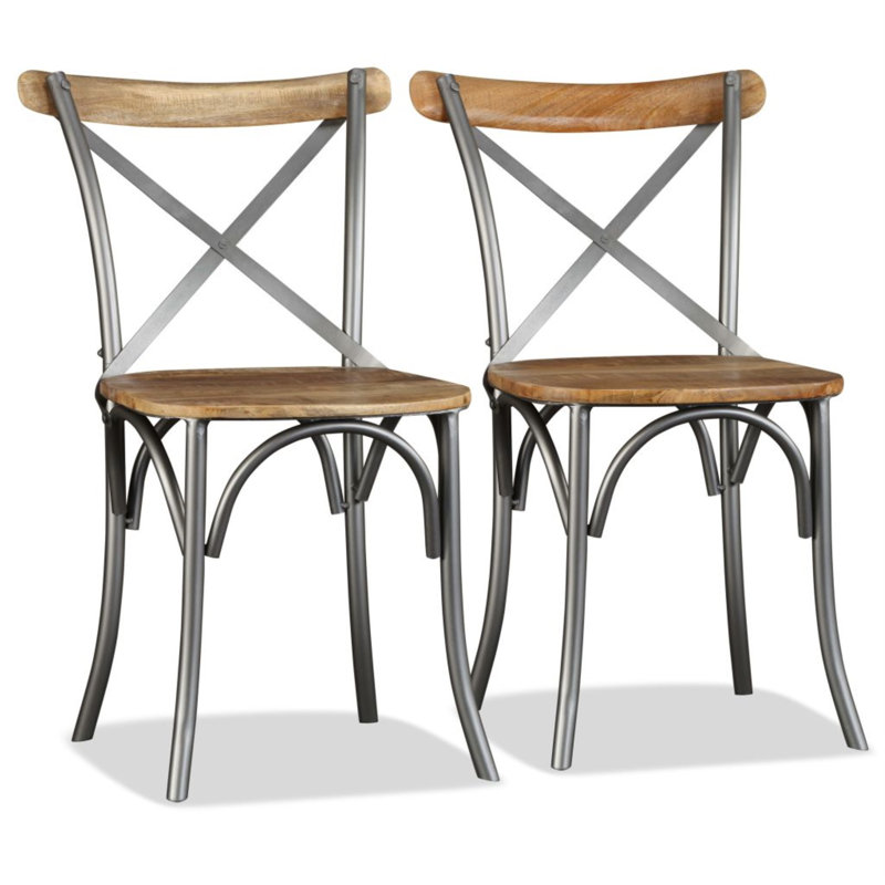 Chaise d'appoint de salle à manger avec dossier croisé en bois de manguier massif, 2