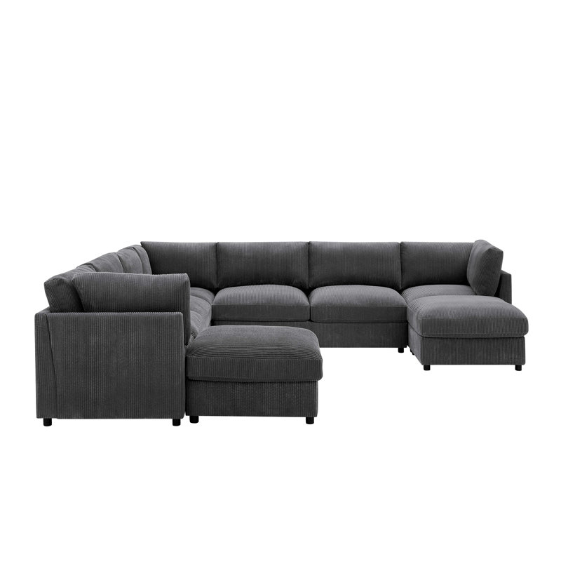 Canapé modulaire en velours côtelé Gidrani, Velours côtelé gris foncé