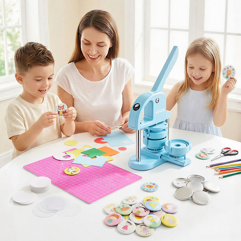 Button Maker Machine 1"/1.25"/2.25"(25/32/58 mm) Pin Maker Blue, with 300pcs Button Parts, Circle Cutter and Magic Book, Ergonomic Handle, for DIY Badges, Pins, Fridge Magnets and Key Chains