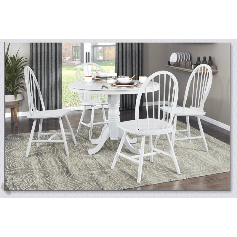 Ensemble de table de salle à manger 5 pièces avec 4 chaises Windsor de style blanc, durable et confortable