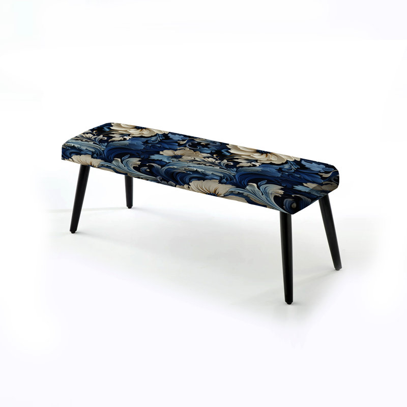 Motif floral victorien bleu et blanc cobalt - Banc rembourré floral noir