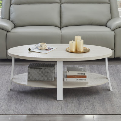Table basse moderne moderne ovale en blanc avec rangement en bois attrayant