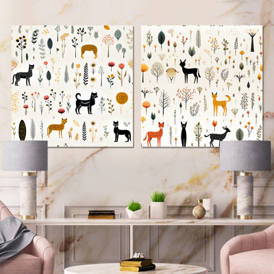 Ensemble de salon minimaliste à motif d'animaux de forêt II