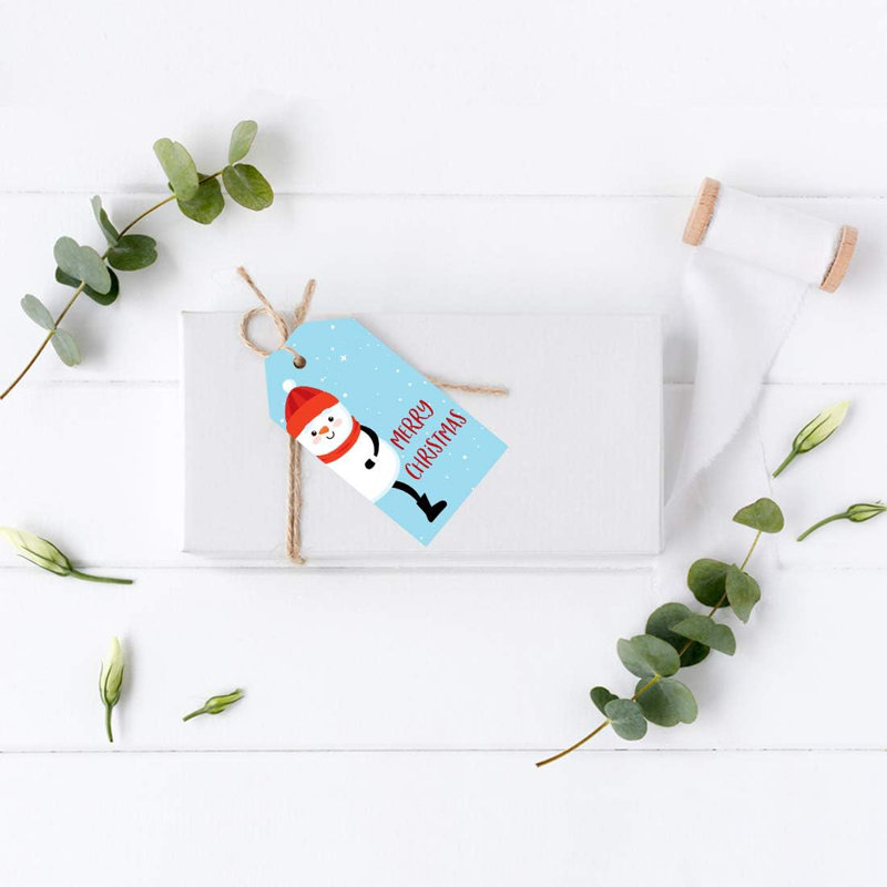  Paquet de 60 étiquettes de cadeau de Noël «Merry Christmas Snowman With Stars»