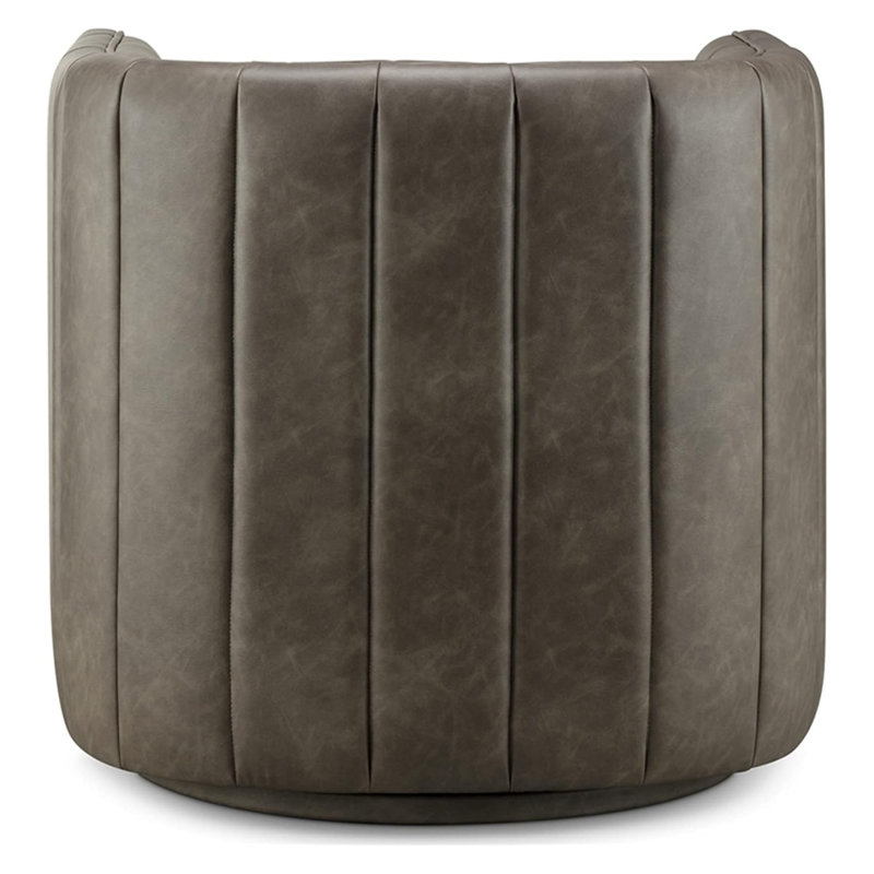 Anniya Upholstered Swivel Barrel Chair, Pewter Faux Leather