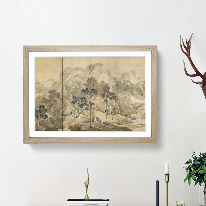Xiao He Chases Han Xin by Yosa Buson - Picture Frame Painting Print, Oak Framed, 27cm H x 36cm W x 2cm D
