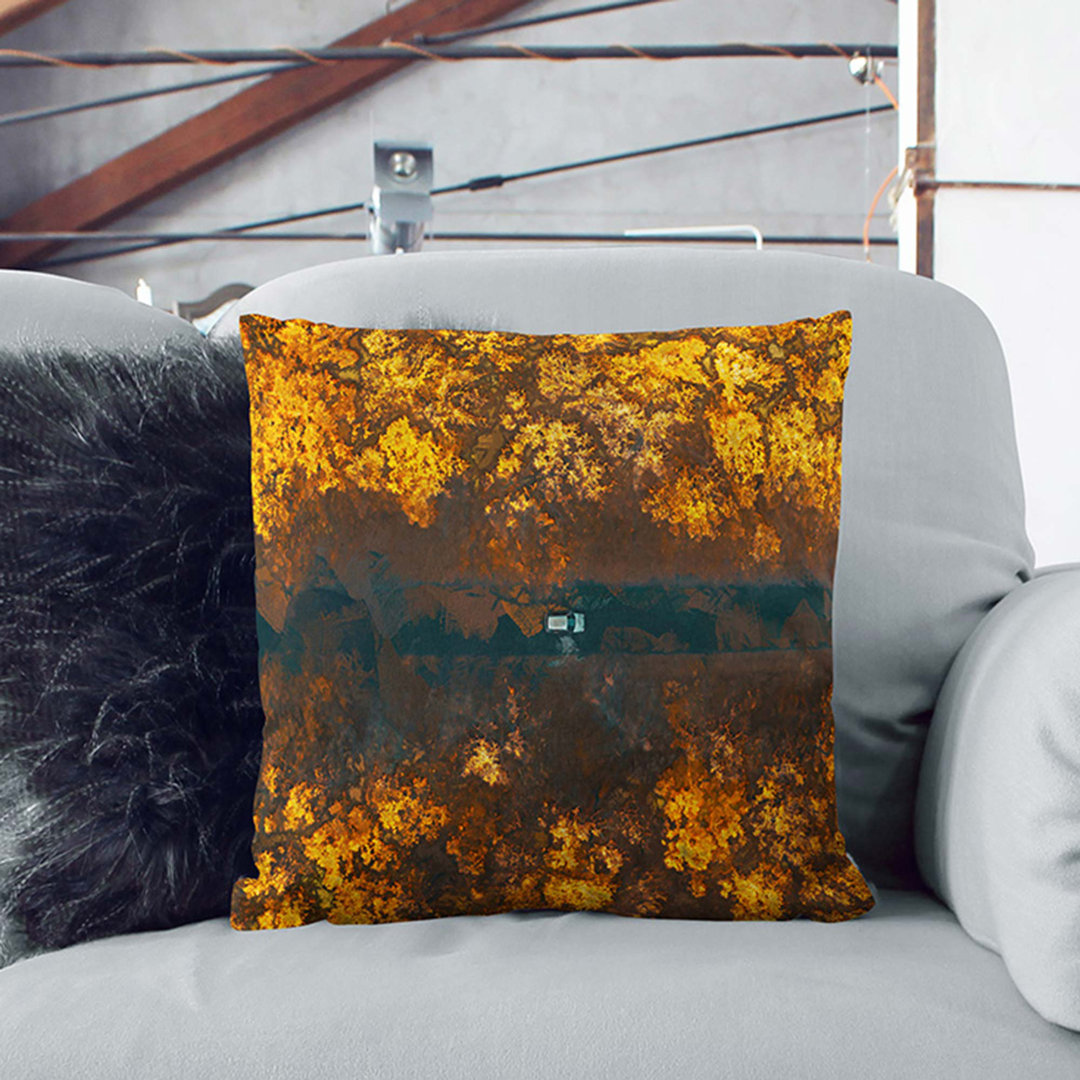 Driving Through a Forest in Hungary in Abstract Cushion with Filling