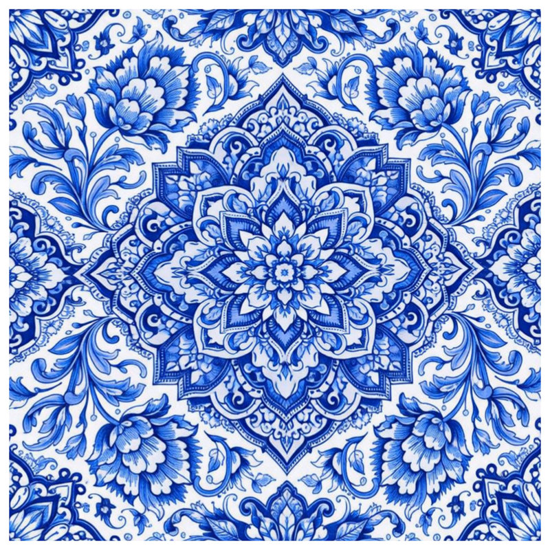 Blue Floral Mandala Bath Mat, 24in W x 17in L
