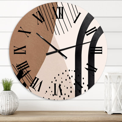 Formes abstraites en terre cuite et formes ivoires I - Horloge murale moderne