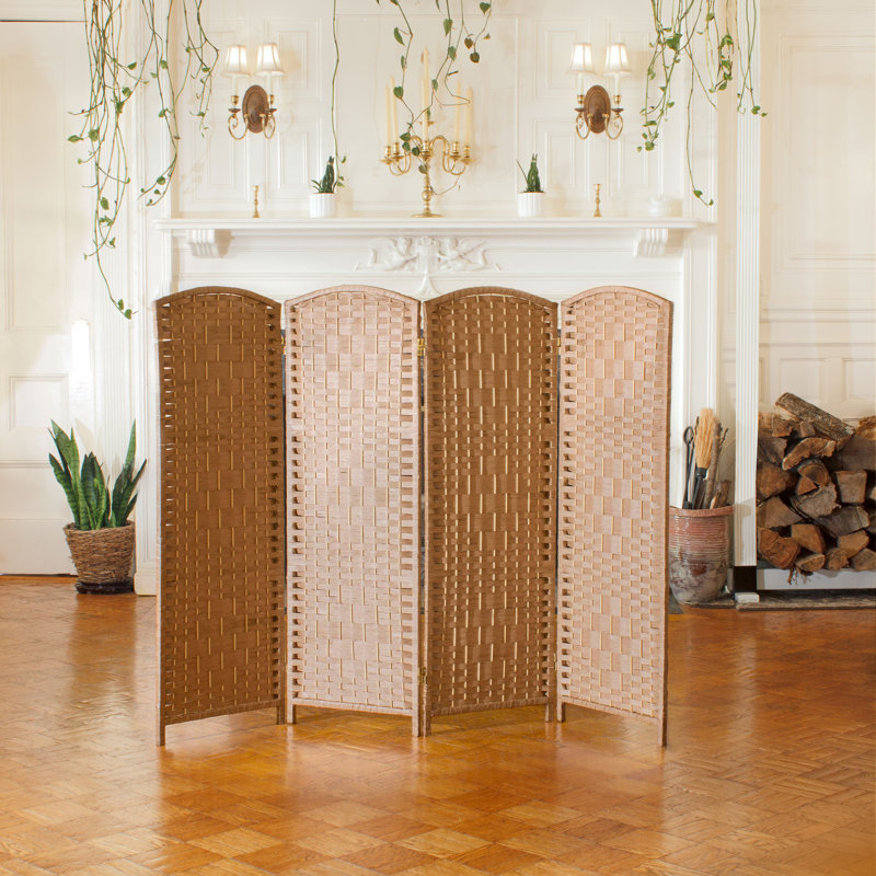 2 Ft. Tall Diamond Weave Fiber Room Divider - Dark Mocha - 8 Panel, 4, 3 ft, Natural