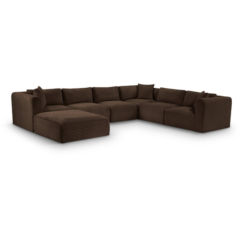 Canapé modulaire Carmean, Velours côtelé texturé brun, 3 Armless, 3 Corner, 1 Ottoman