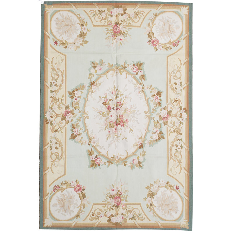 Hand-Knotted High-Quality Green and Ivory Area Rug