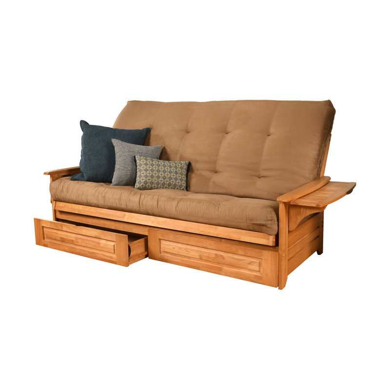 Futon avec rangement Stratford, Suède suédine, Innerspring, Noyer cendré