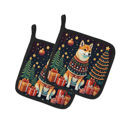 Paire de poignées Shiba Inu Christmas