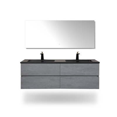 Meuble-lavabo de 71 po avec lavabo double encastré noir Alma-Edi