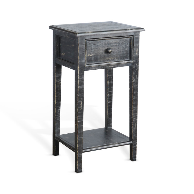 Komor Solid Wood End Table, Black Sand