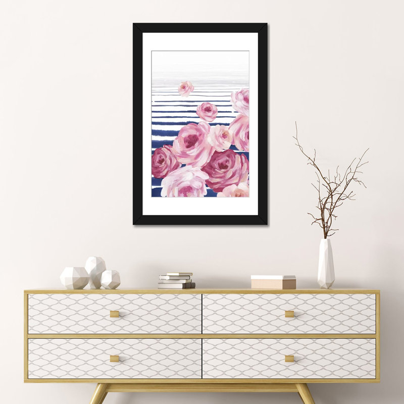 Au-delà de l'impression florale sur toile, H 24 po x l 16 po x P 1 po, Papier d'art encadré noir, Blanc