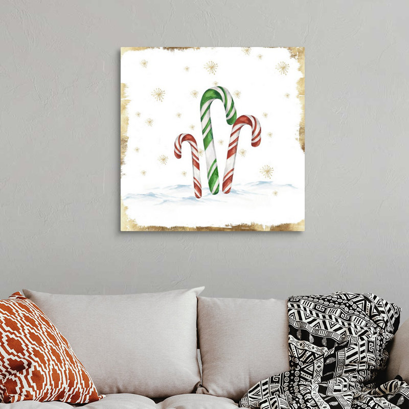 « Snowy Candycanes II », reproduction d’art sur toile, Toile tendue, H 20 po x l 20 po x P 1,25 po