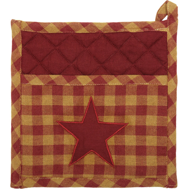 August Grove® Mancheer 100% Cotton Potholder, Burgundy/Tan, 8" x 8"