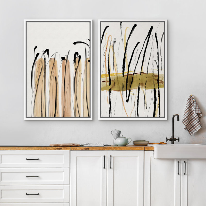 «Abstract Green Tan Lines», ensemble de 2 reproductions d'art sur toile encadrées, Blanc, H 36 po x l 24 po