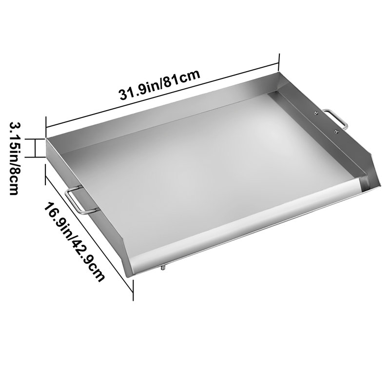 32" x 17" Silver Stainless Steel Flat Top Griddle with Handles