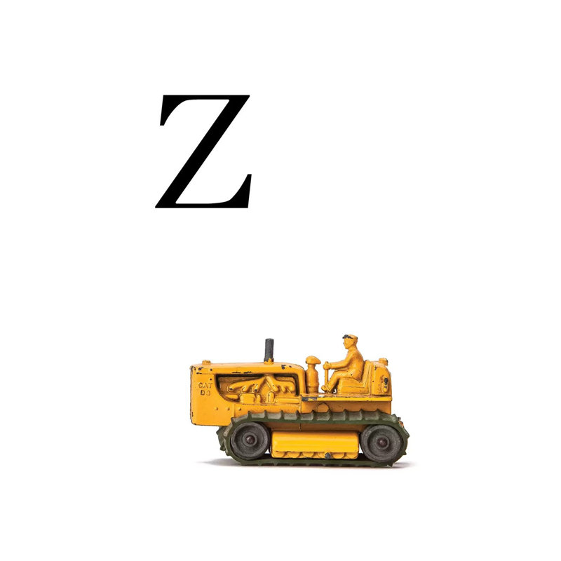 Z Bulldozer Yellow White Letter - Print on Canvas, 30.48 cm H x 45.72 cm W, Wrapped Canvas
