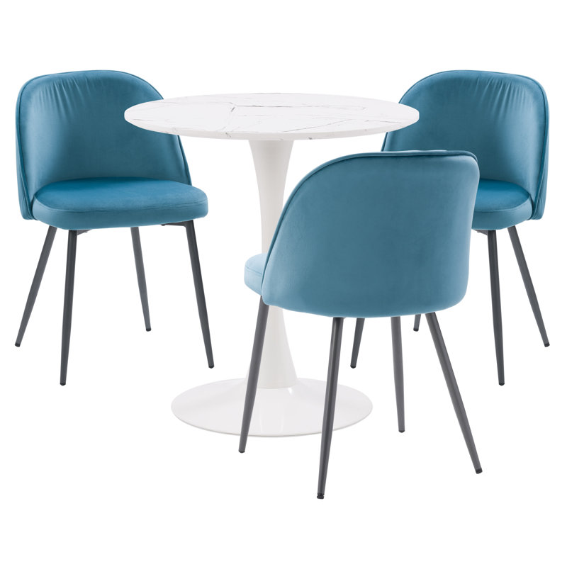 Steller 4 - Piece Pedestal Dining Set with Upholstered Side Chairs, Blue