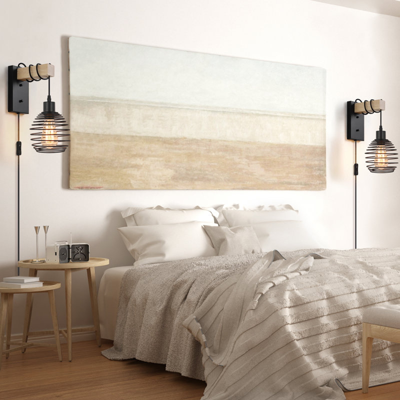 Plug In Wall Light Farmhouse Wall Lamps Set Of 2 For Bedroom Sconces Wall Light Fixtures With Metal Cage Lampshade For Living Room Home Office