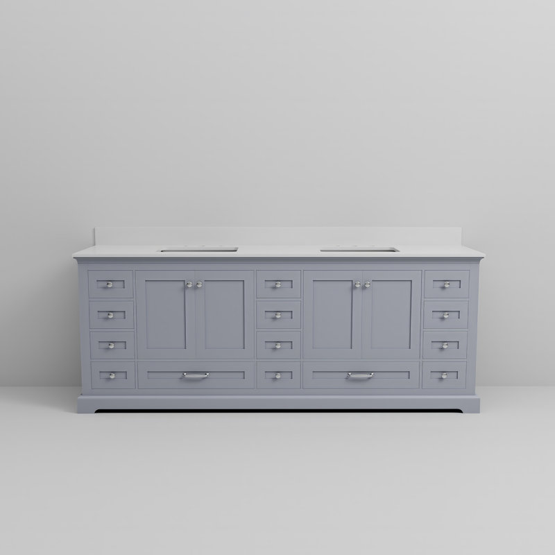 Lexora 84" Dark Grey Double Vanity with White Quartz Top