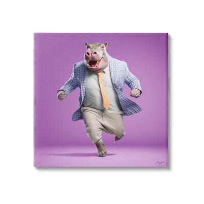 Reproduction d'un hippopotame dansant sur fond mauve sur toile par Roozbeh
