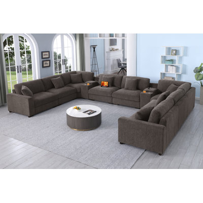 Modern Upholstered Cloud Modular Corner Sectional Sofa With Two Consoles