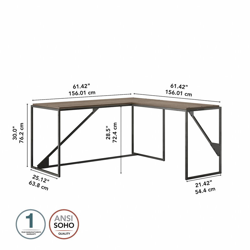 Bureau en L Ovia, Gris patiné