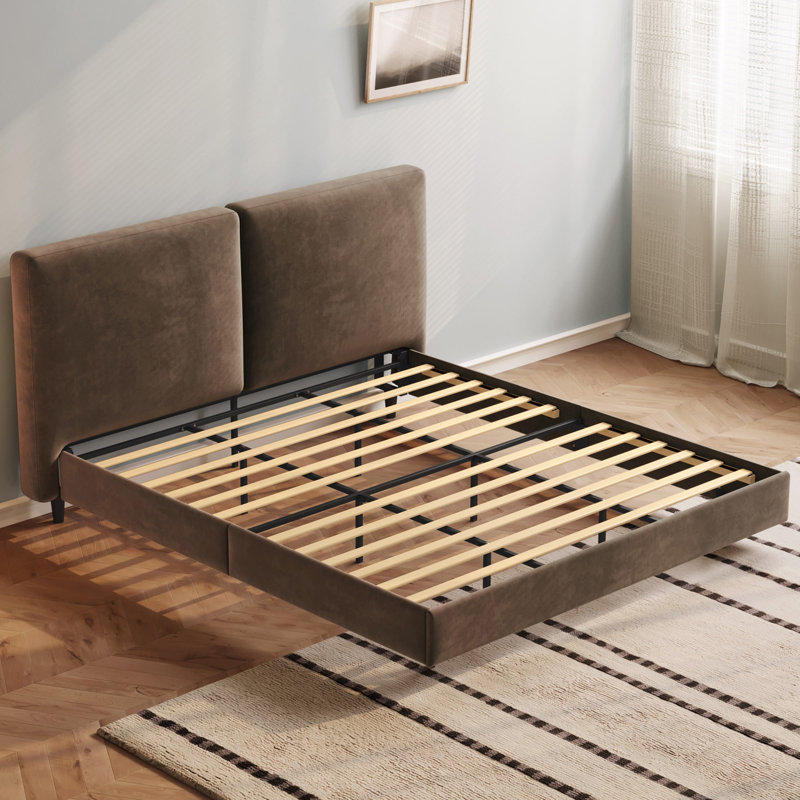 Guyii Modern Super King Dark Brown Platform Bed Frame 180 x 200 cm with Wingback Headboard, 180 x 220 cm