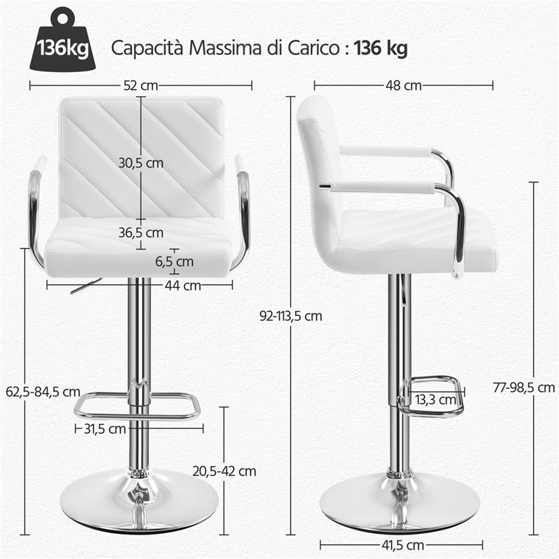 Height Adjustable Swivel Bar Stool , White, Yes