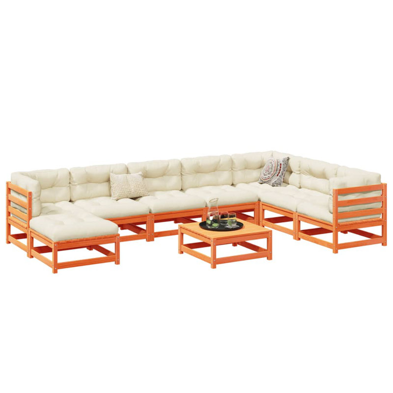 Red Barrel Studio® 9 Piece Patio Sofa Set Solid Wood Pine, Beige, Orange