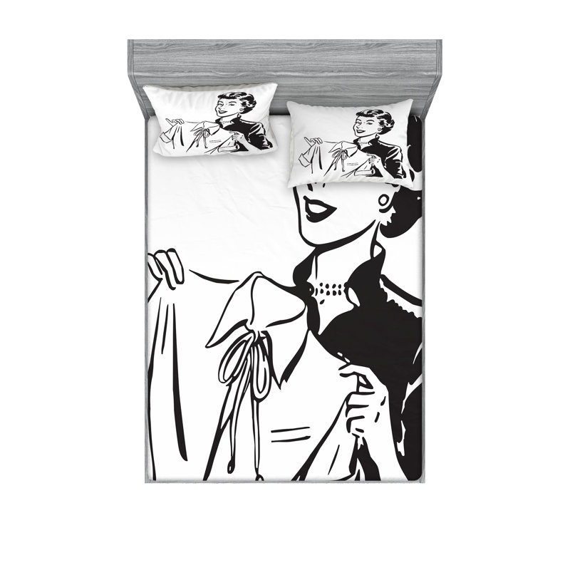 Ensemble de draps et taies décoratives femme Ambesonne, noir et blanc, Ensemble de draps pour lit très grand californien